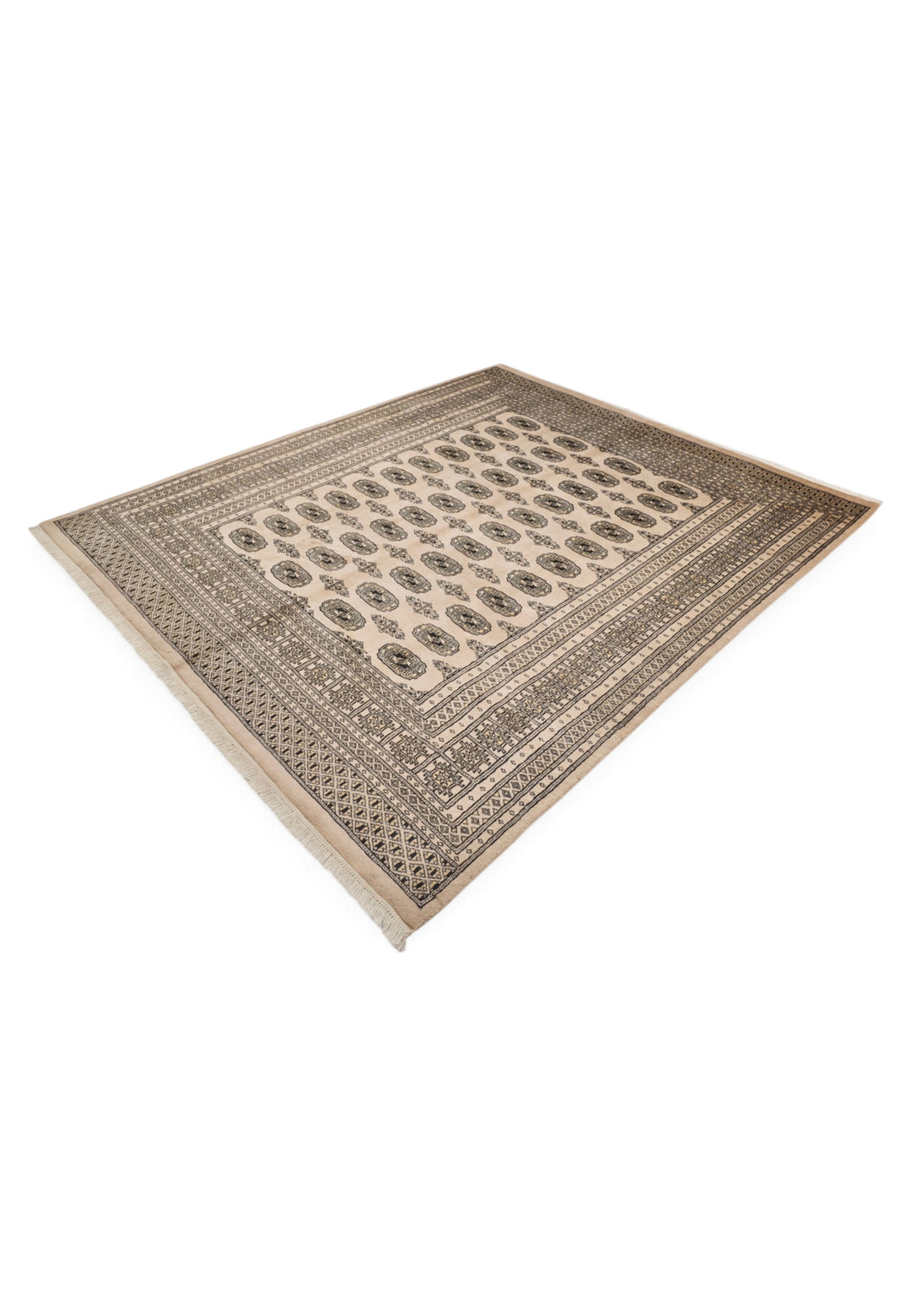 Cream and Walnut Turkmen Gül Bokhara, Hand-Knotted Wool Rug