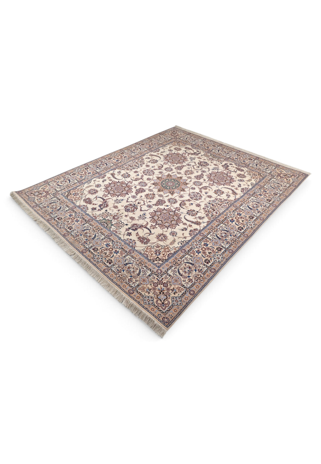 Ivory and Beige Five Medallion Nain, Hand-Knotted Wool Rug