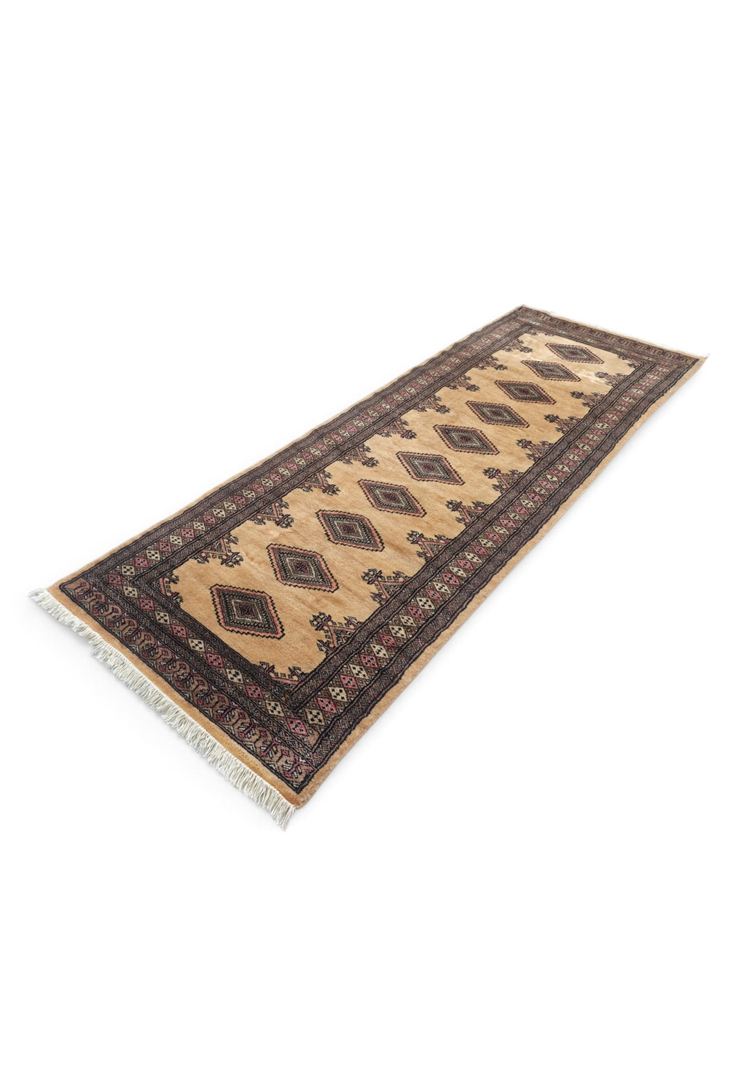 Camel and Dusty Rose Jaldar Diamond Medallion, Hand-Knotted Wool Rug