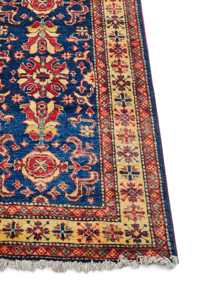 Navy and Gold All-Over Floral Rug, Hand-Knotted Sherwan