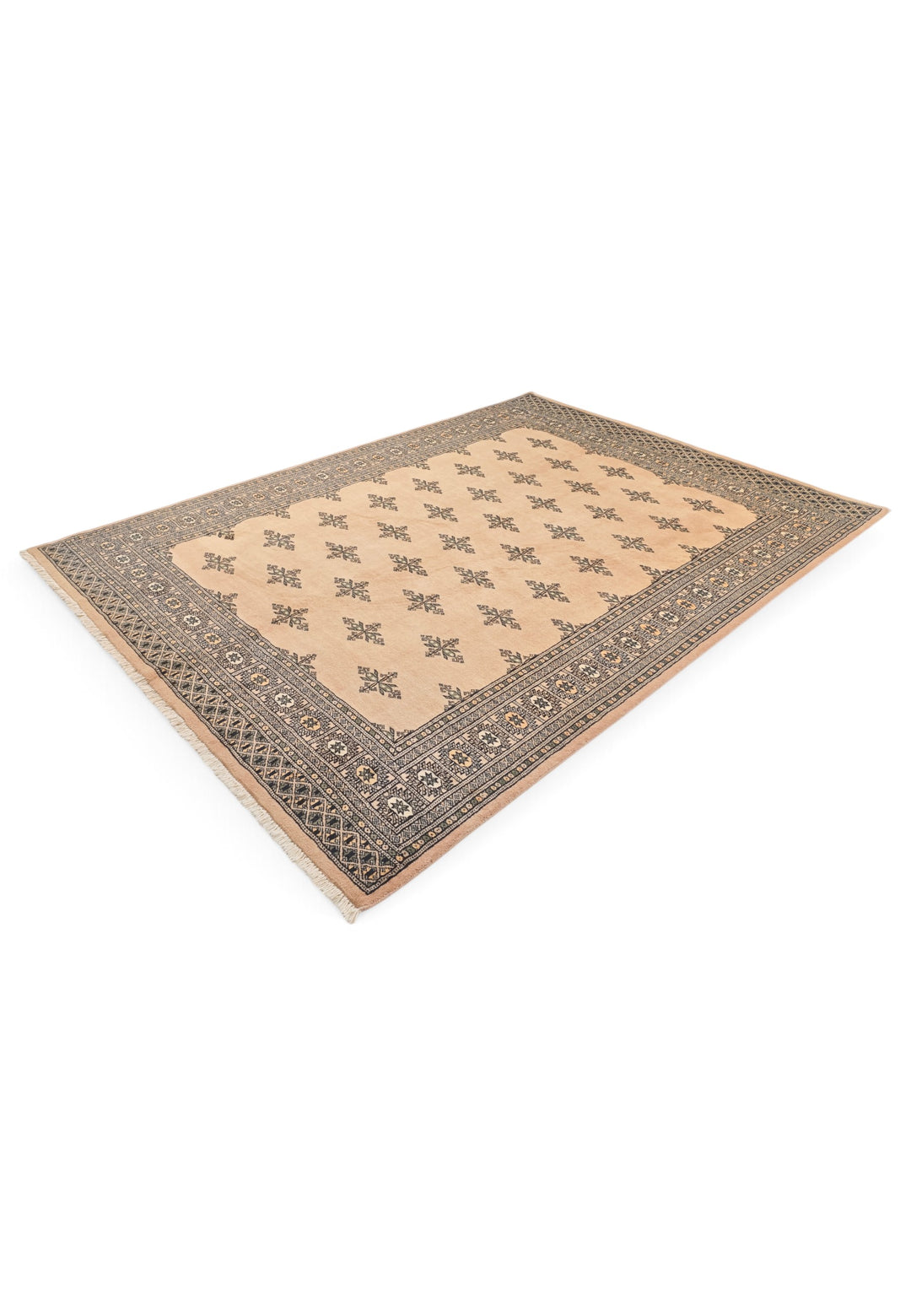 Peach Scattered Cross Bokhara, Hand-Knotted Wool Rug