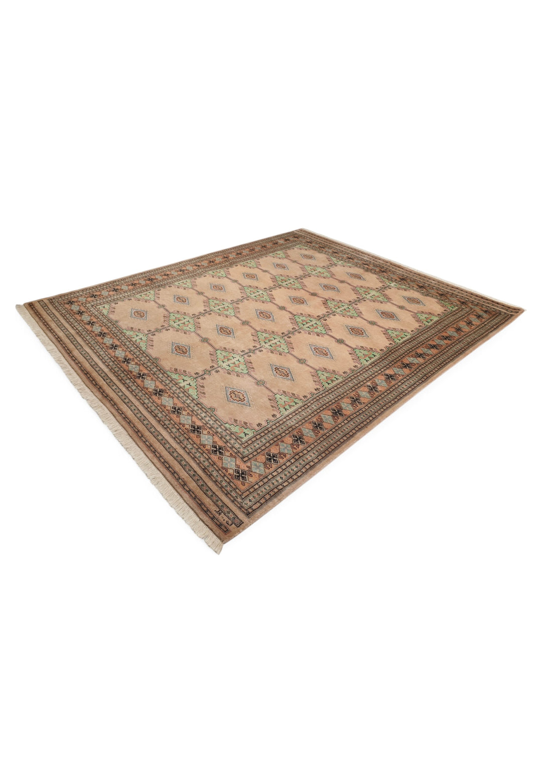 Blush Camel and Sage Alternating Lattice, Hand-Knotted Wool Rug
