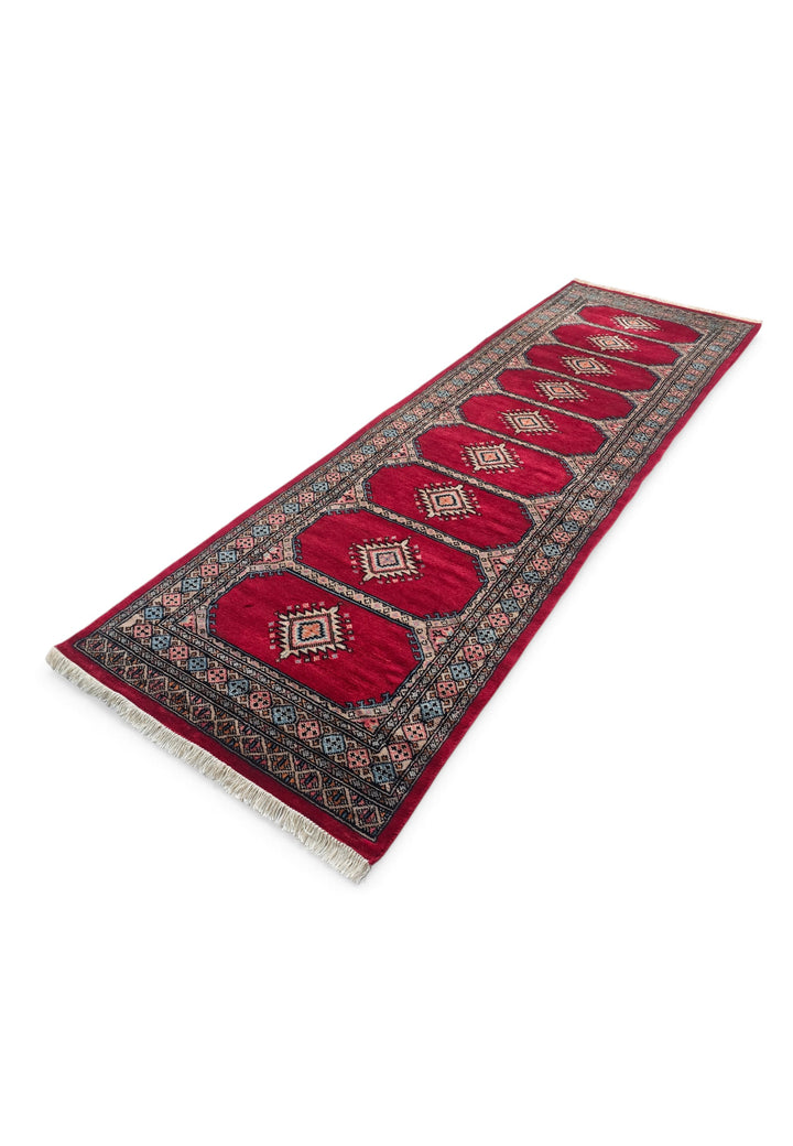 Crimson and Salmon Compartment Panel, Hand-Knotted Wool Rug