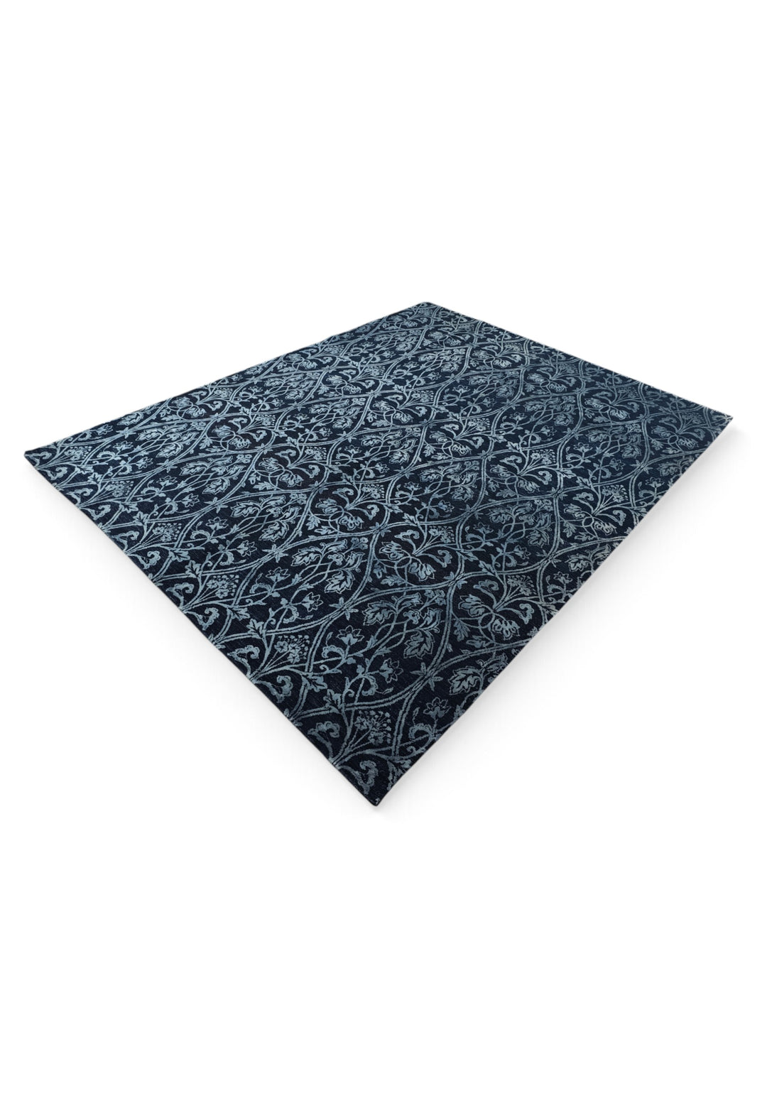 Indigo Trellis Ghazni, Hand-Knotted Wool and Silk Rug