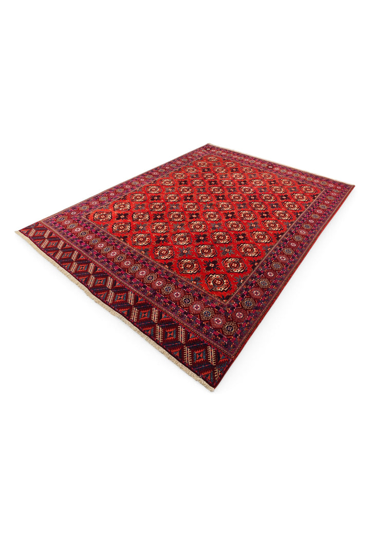 Brick Red Turkmen Gül Rug, Hand-Knotted Sherwan