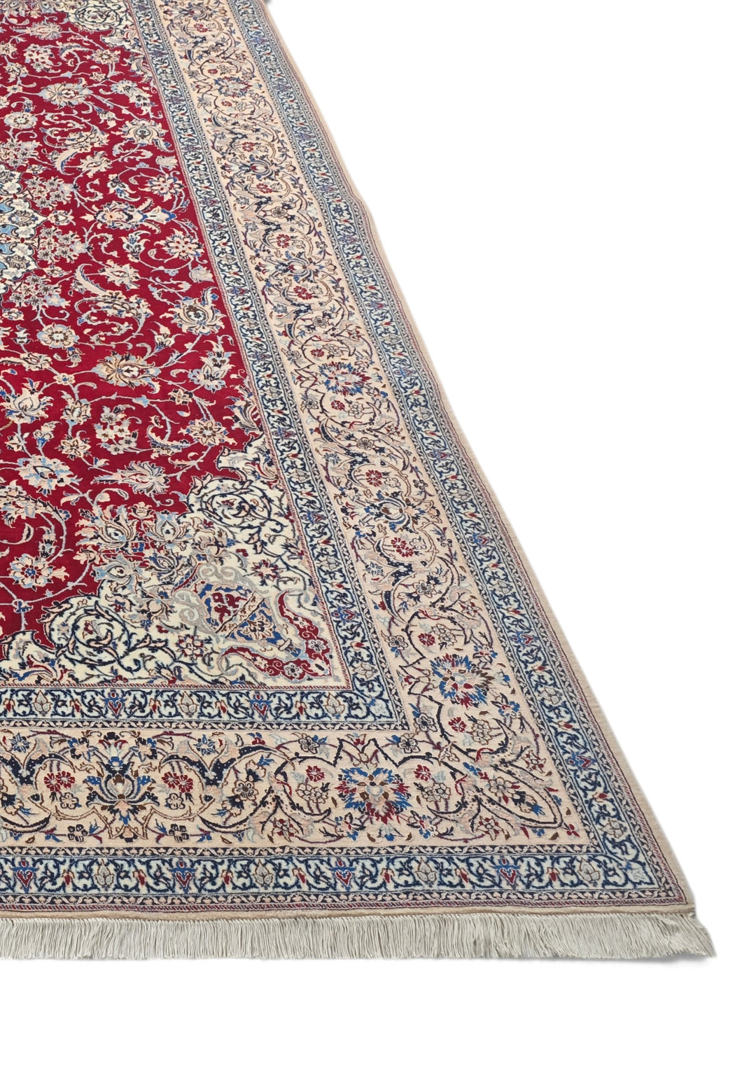 Red and Cream Medallion Nain Shesh La, Hand-Knotted Wool Rug