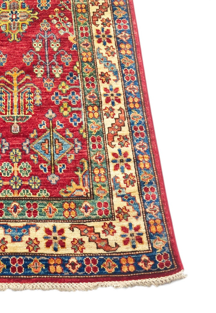 Red and Ivory All-Over Floral Kazak, Hand-Knotted Wool Rug