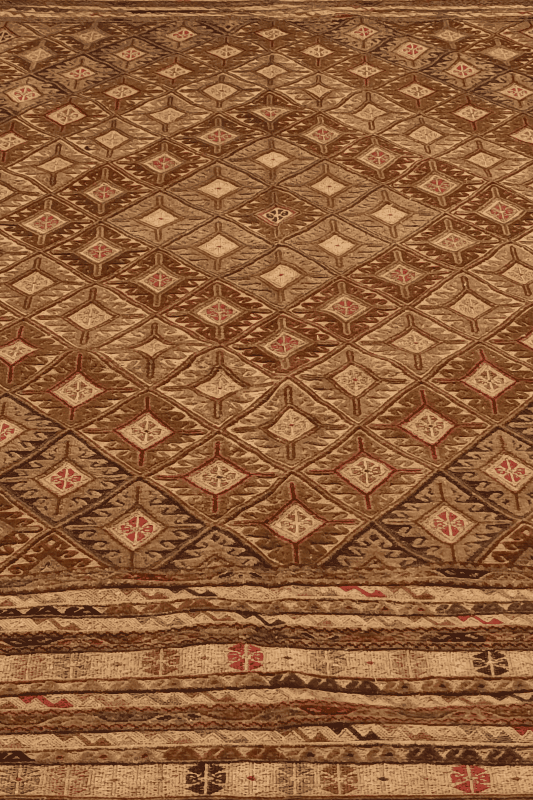 Camel and Brown Diamond Lattice Kilim, Hand-Woven Wool