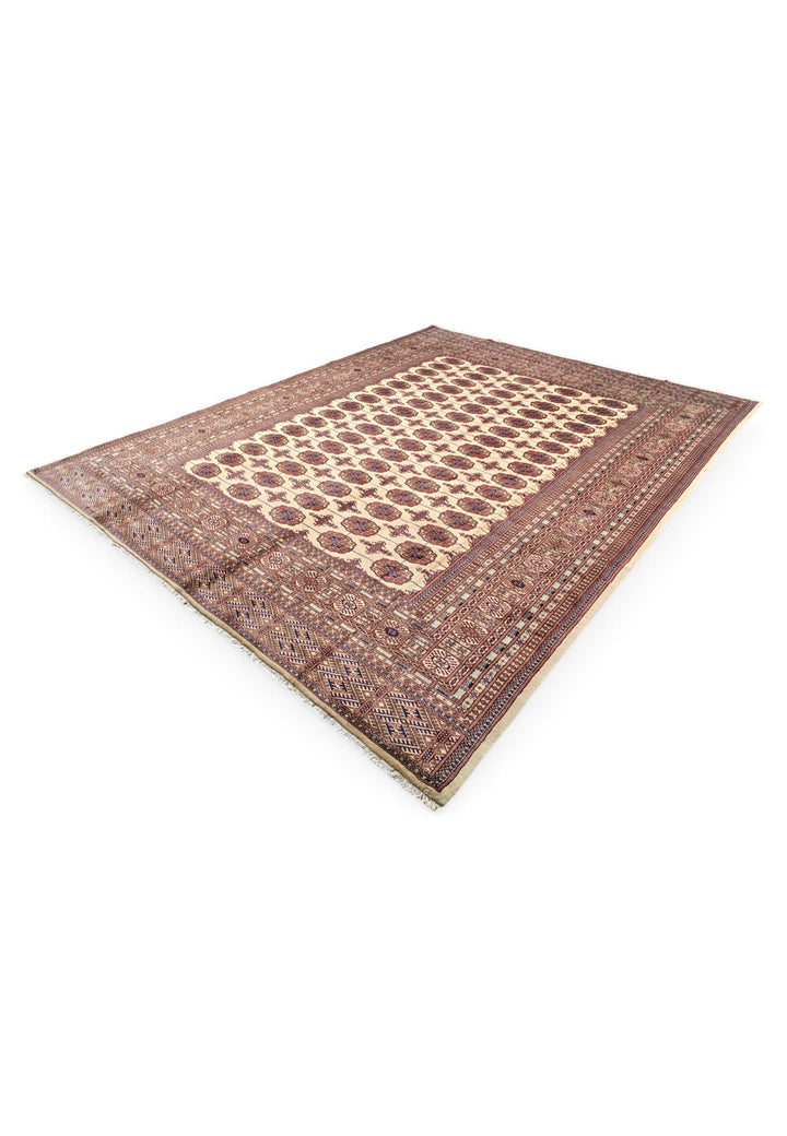 Ivory and Chestnut Turkmen Gül Bokhara, Hand-Knotted Sherwan