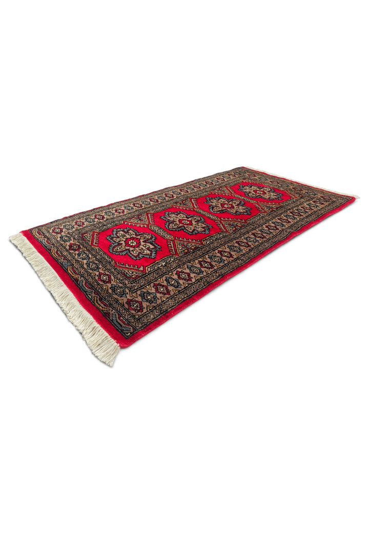 Crimson and Taupe Rosette Medallion, Hand-Knotted Wool Rug