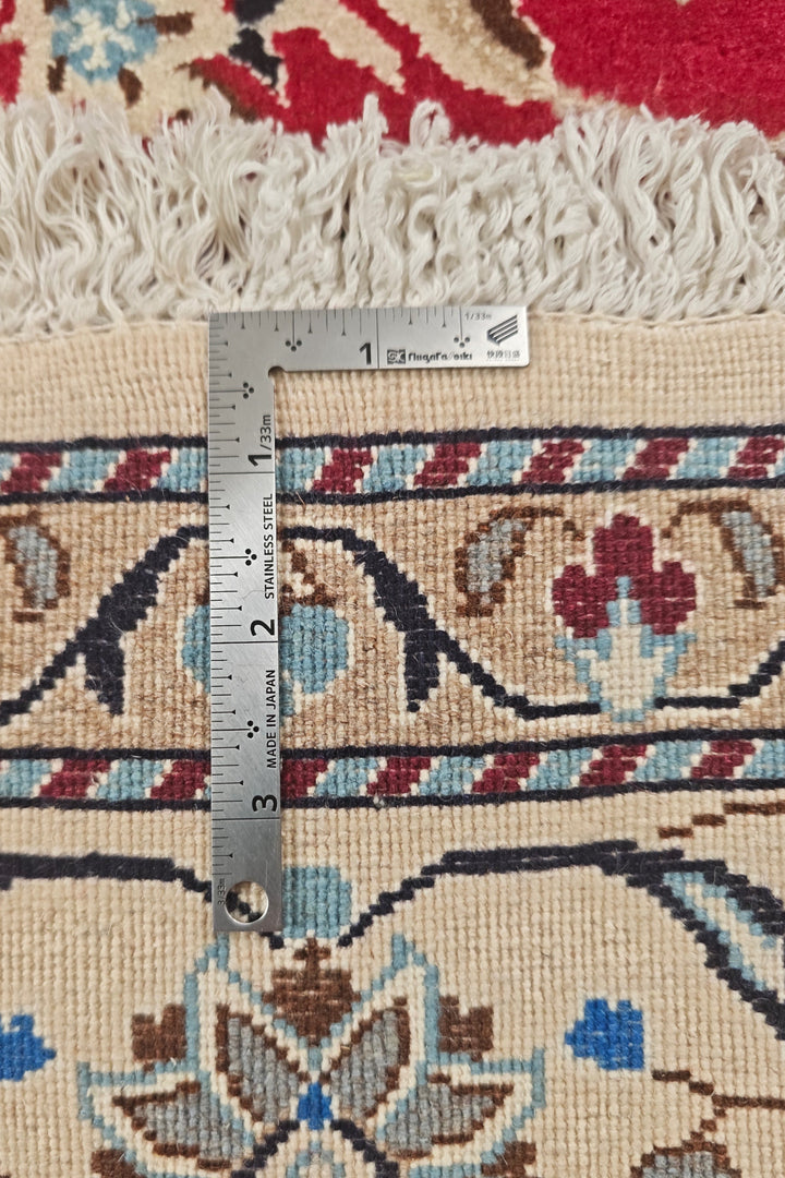 Red and Ivory Medallion Nain, Hand-Knotted Wool Rug