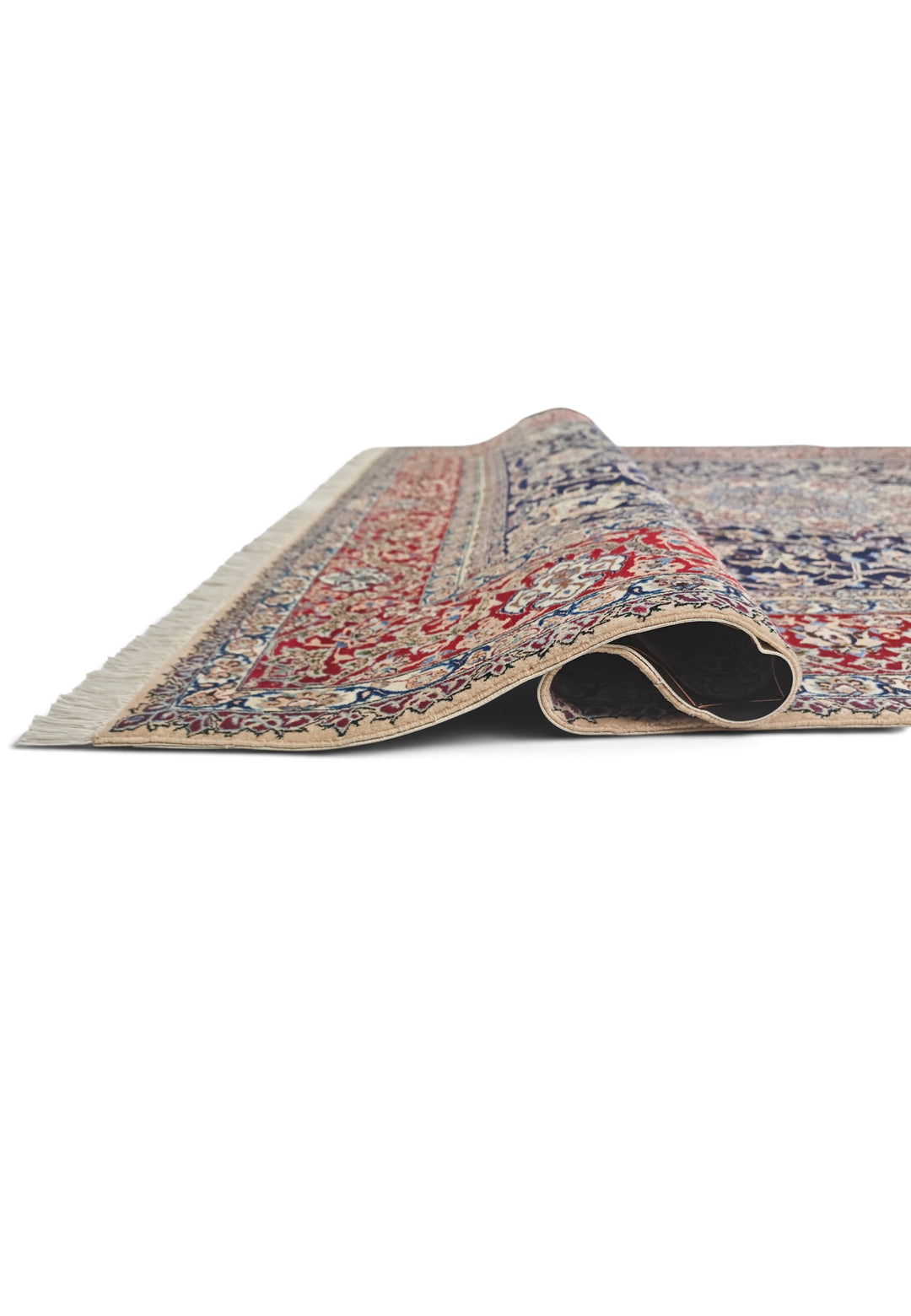Navy and Red Medallion Nain, Hand-Knotted Wool Rug