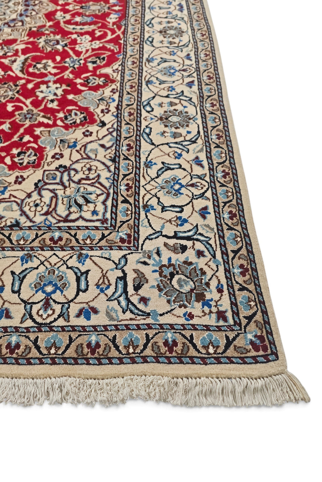 Red and Ivory Medallion Nain, Hand-Knotted Wool Rug