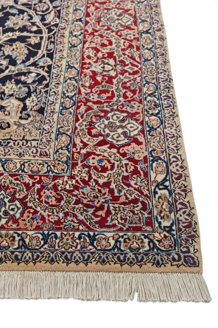 Navy and Red Medallion Nain, Hand-Knotted Wool Rug