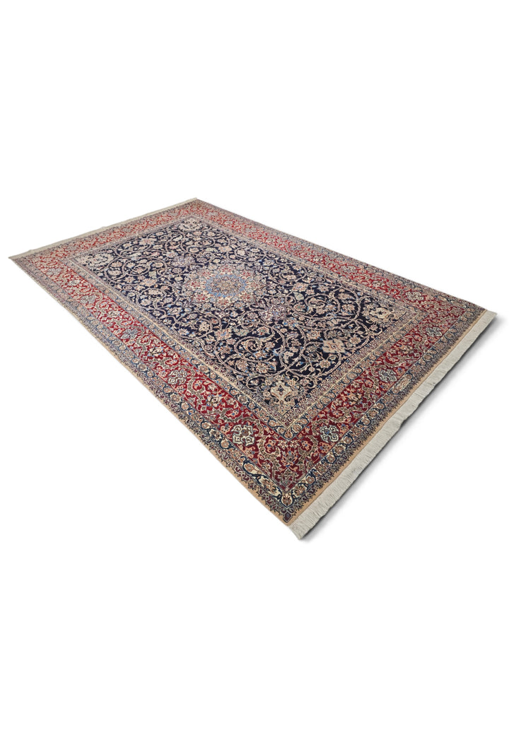 Navy and Red Medallion Nain, Hand-Knotted Wool Rug