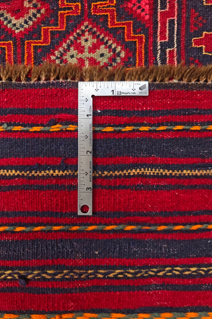 Rose Red and Gold Banded Kilim, Hand-Woven Wool