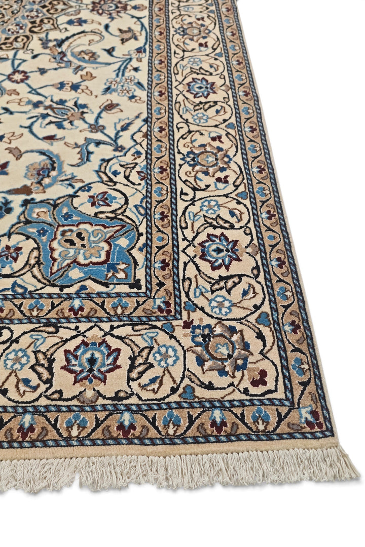 Ivory and Sky Blue Medallion Nain, Hand-Knotted Wool Rug