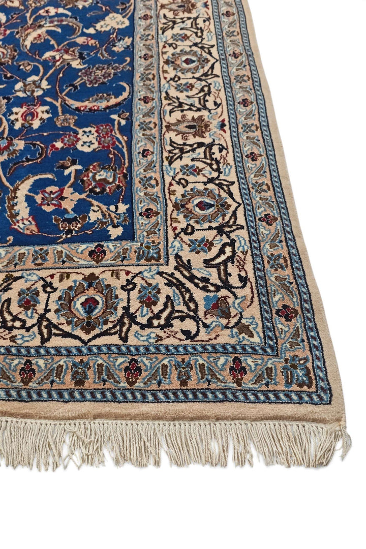 Cobalt Blue and Ivory Medallion Nain, Hand-Knotted Wool Rug