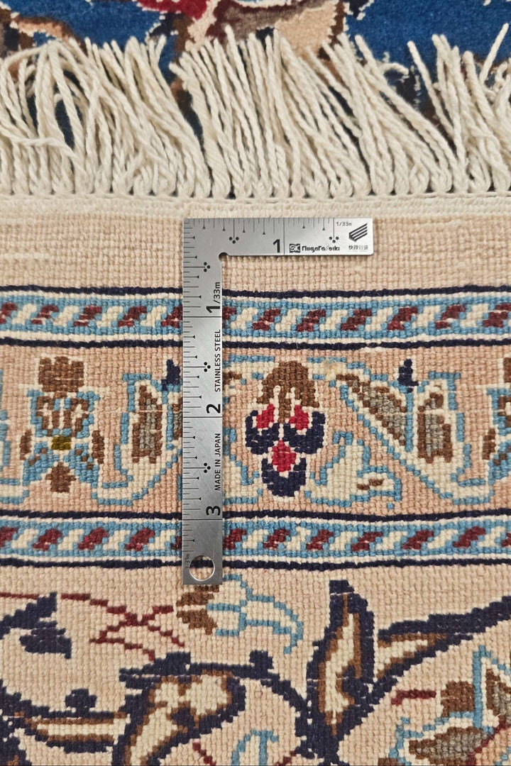 Cobalt Blue and Ivory Medallion Nain, Hand-Knotted Wool Rug