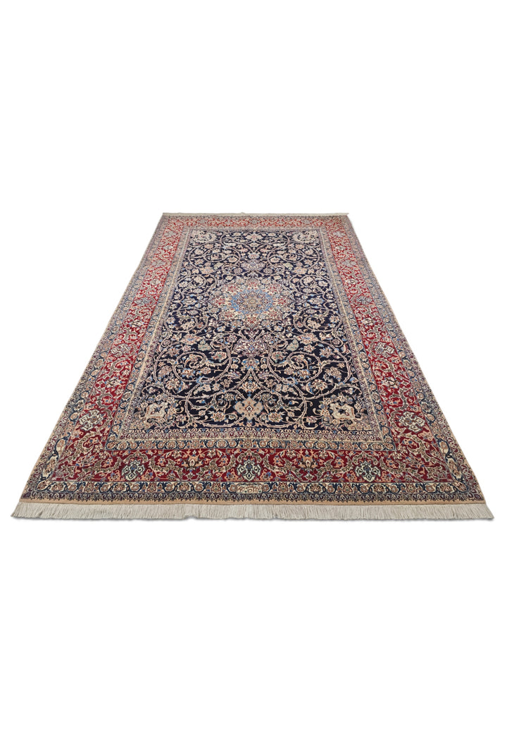 Navy and Red Medallion Nain, Hand-Knotted Wool Rug