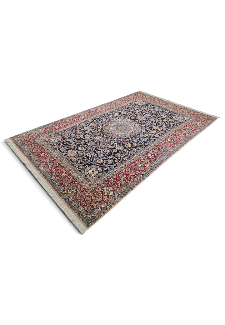 Navy and Red Medallion Nain, Hand-Knotted Wool Rug