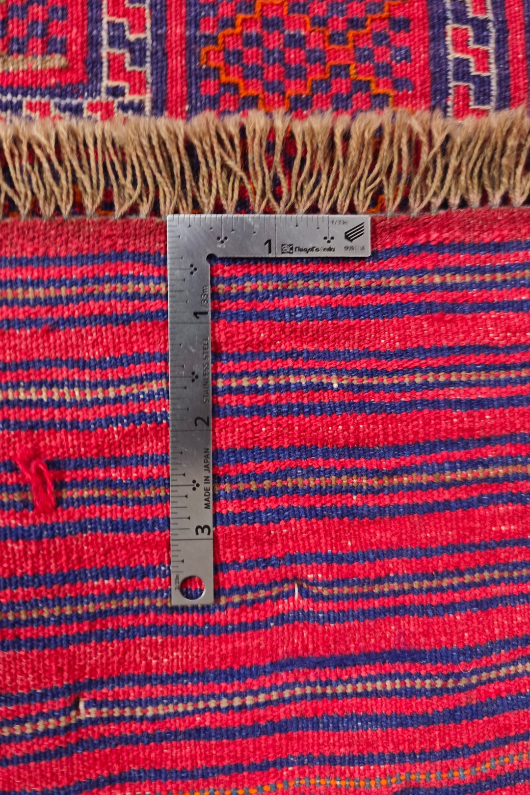 Magenta and Rose Banded Kilim, Hand-Woven Wool