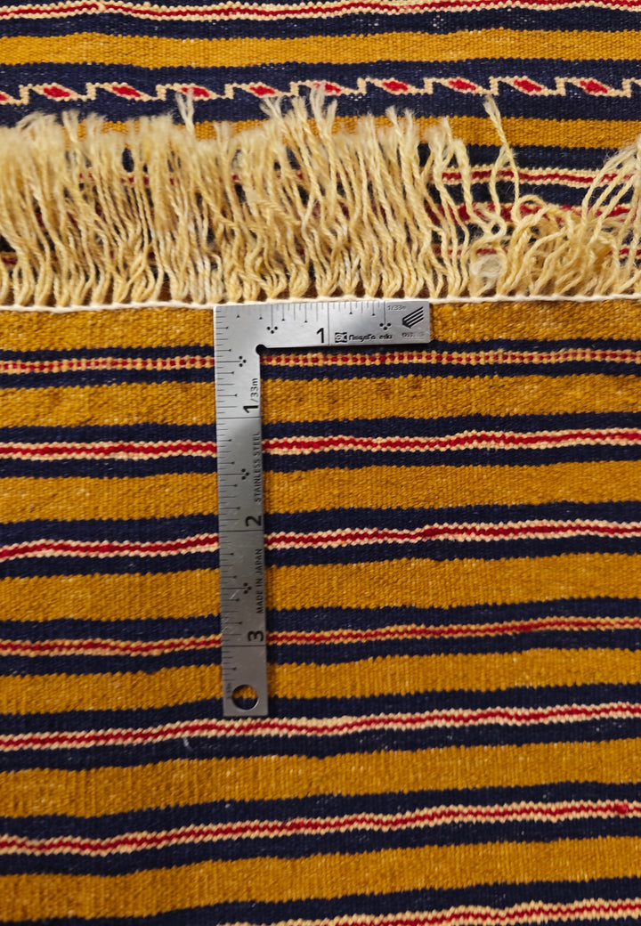 Gold and Plum Striped Kilim, Hand-Woven Wool