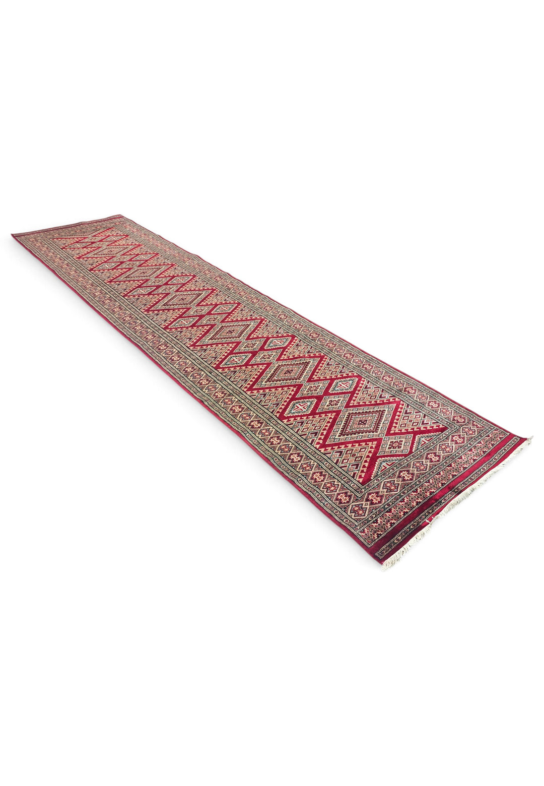 Wine and Cream Jaldar Lattice, Hand-Knotted Wool and Silk Rug