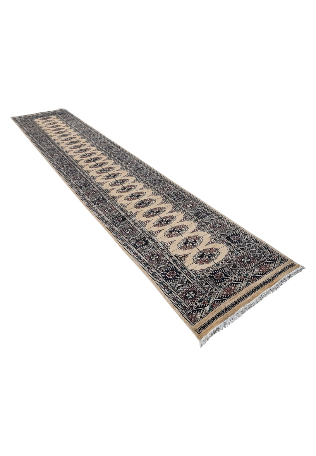 Camel and Navy Turkmen Gül Bokhara, Hand-Knotted Wool Rug