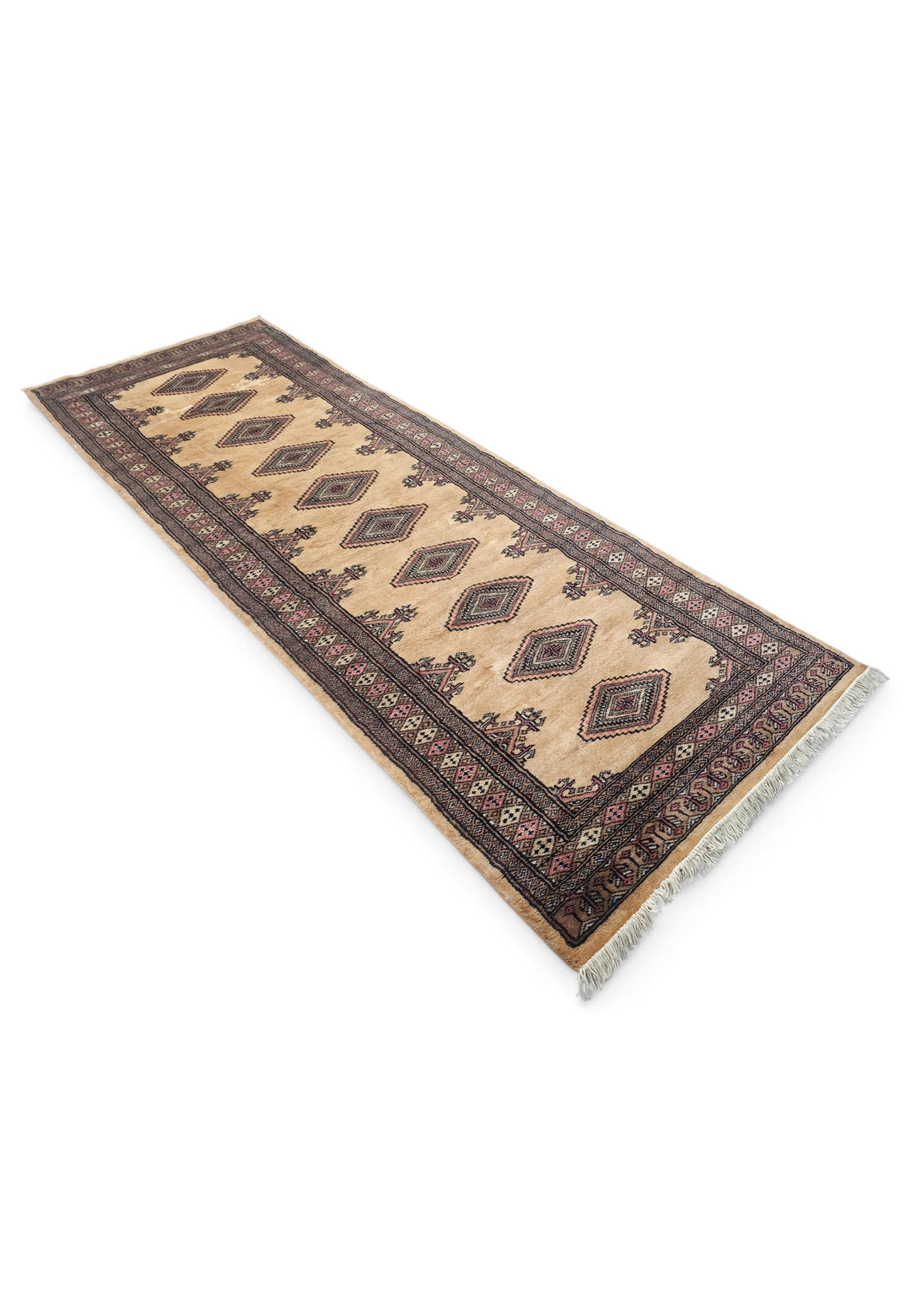 Camel and Dusty Rose Jaldar Diamond Medallion, Hand-Knotted Wool Rug