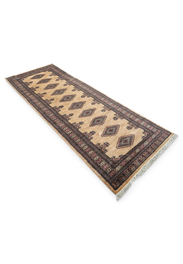 Camel and Dusty Rose Jaldar Diamond Medallion, Hand-Knotted Wool Rug