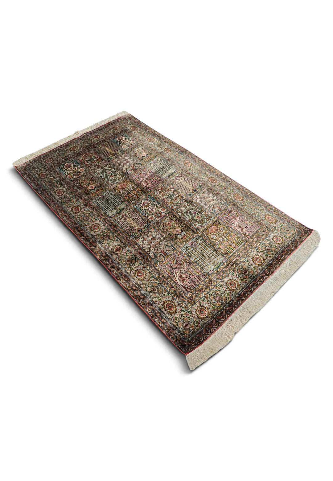 Sage and Rose Khesti Garden Panel, Hand-Knotted Silk Rug