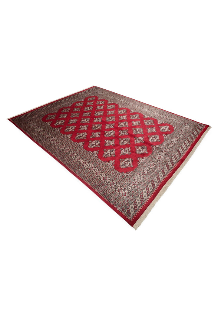 Deep Crimson Turkmen Gül Bokhara, Hand-Knotted Wool Rug