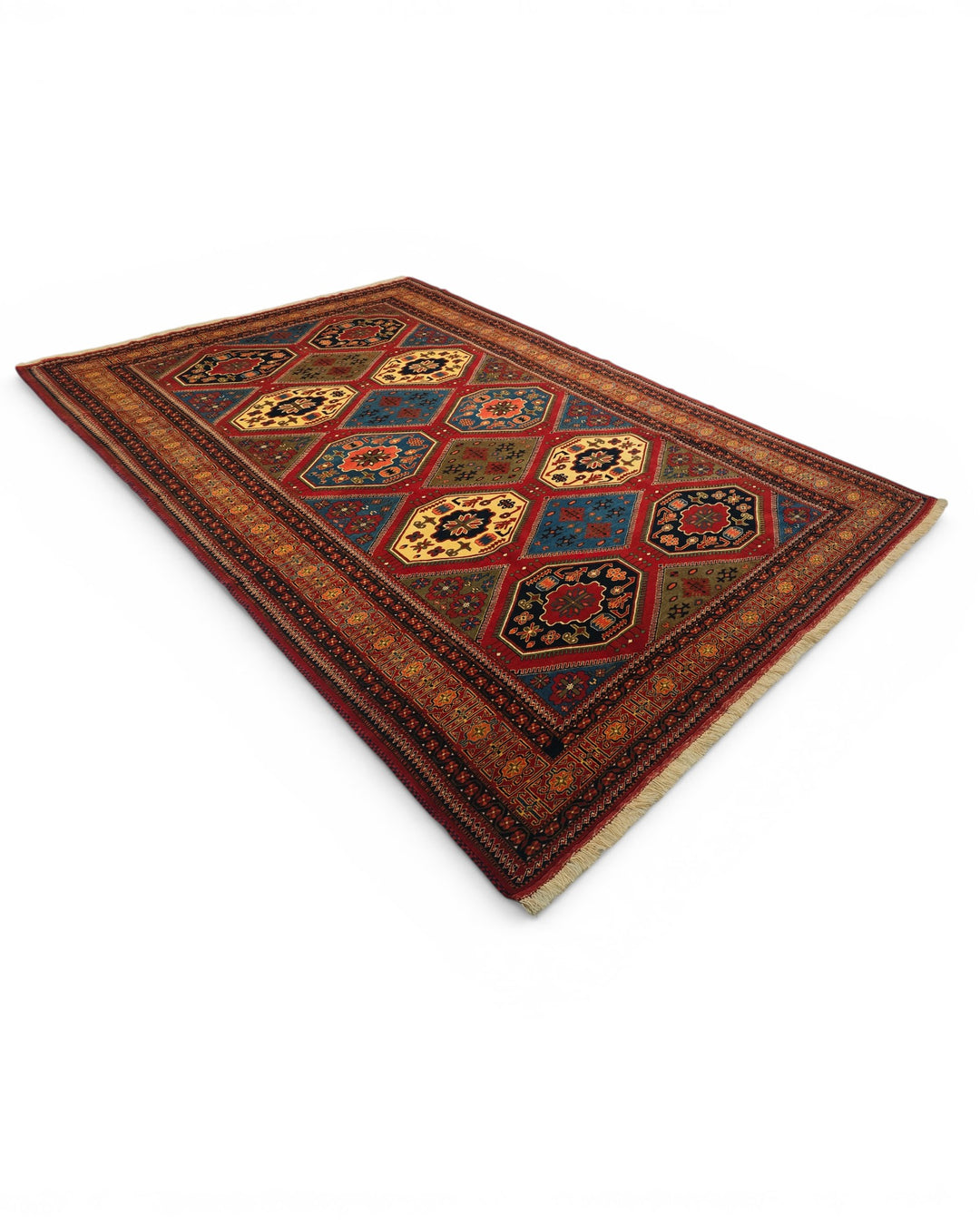 Burgundy &amp; Gold Compartment Rug, Hand-Knotted Afghani Sherwan