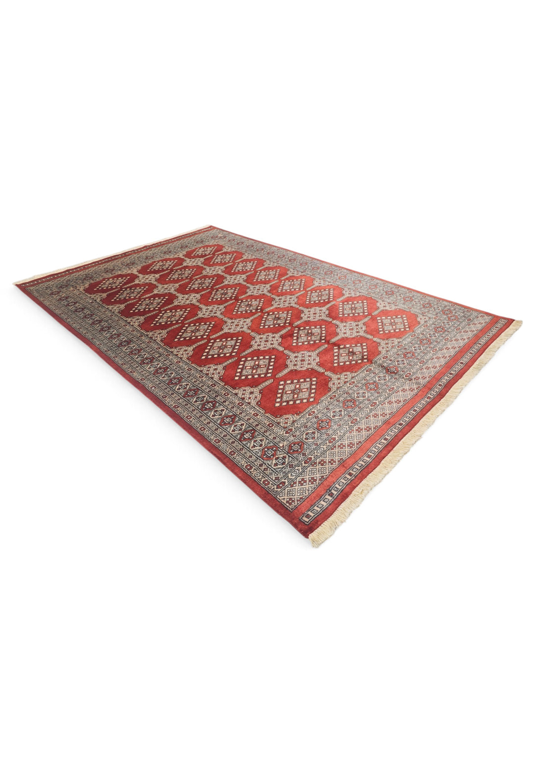 Brick Red and Cream Turkmen Gül Bokhara, Hand-Knotted Wool Rug