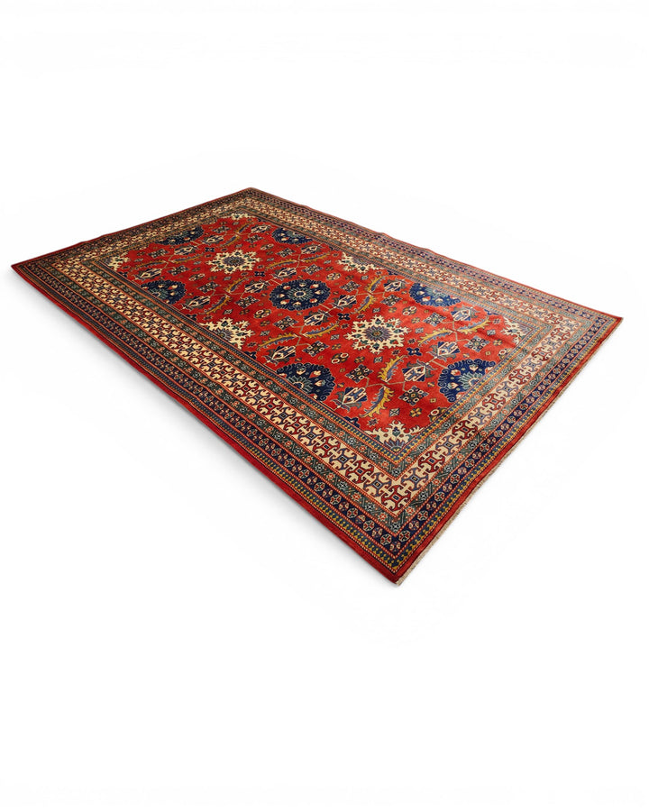 Red Afghani Sherwan, Hand-Knotted Wool Rug
