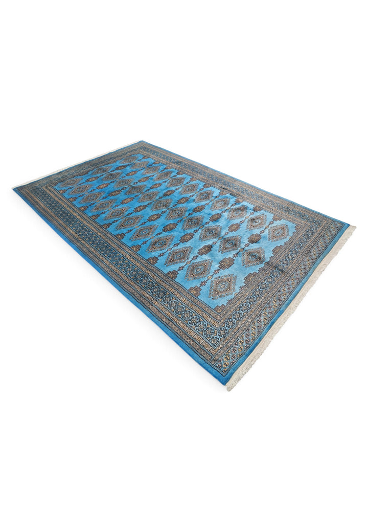 Azure Blue and Cream Jaldar Diamond Gül, Hand-Knotted Wool Rug