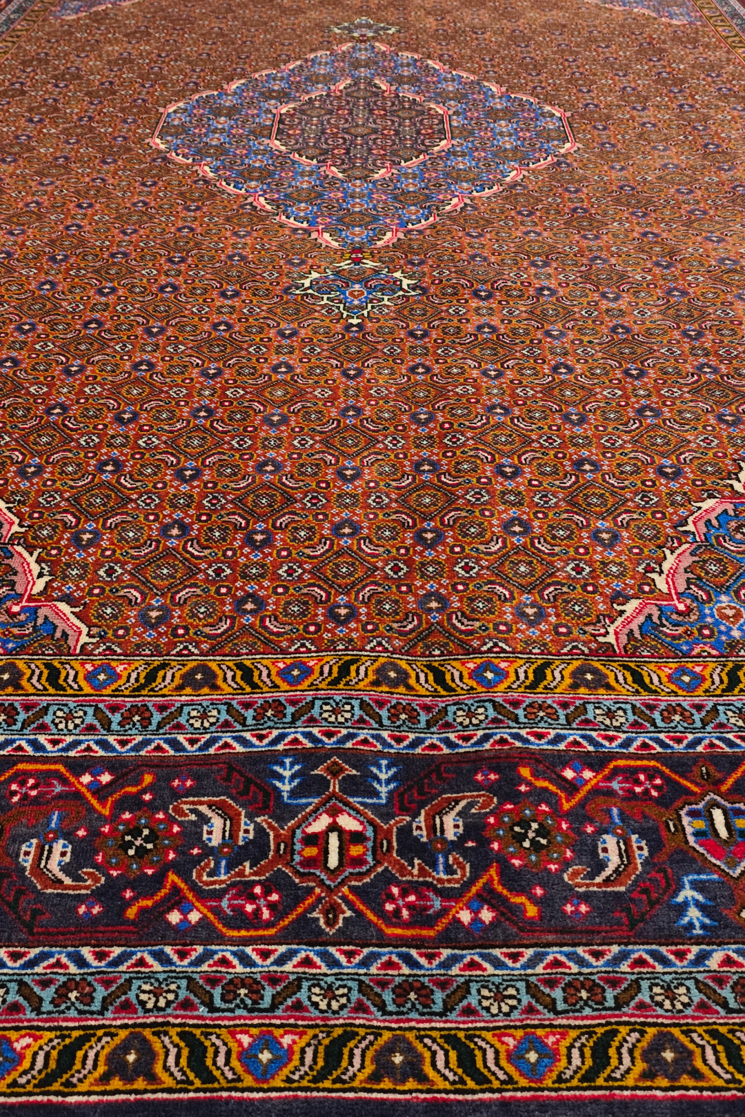 Terracotta Mahi Medallion Persian Ardabil, Hand-Knotted Wool Rug