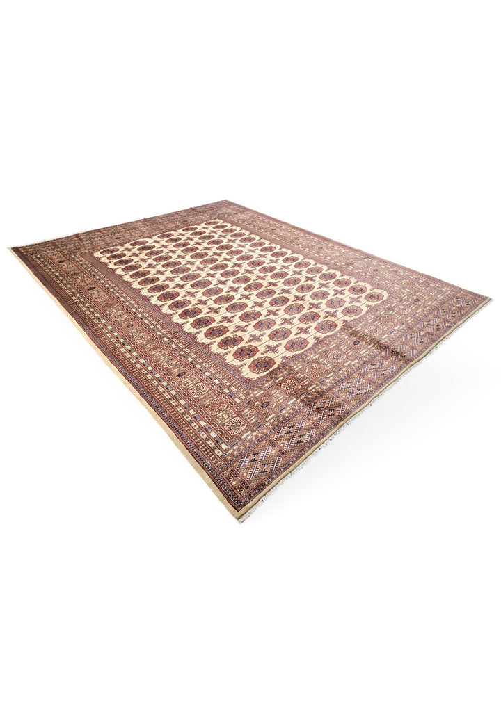 Ivory and Chestnut Turkmen Gül Bokhara, Hand-Knotted Sherwan
