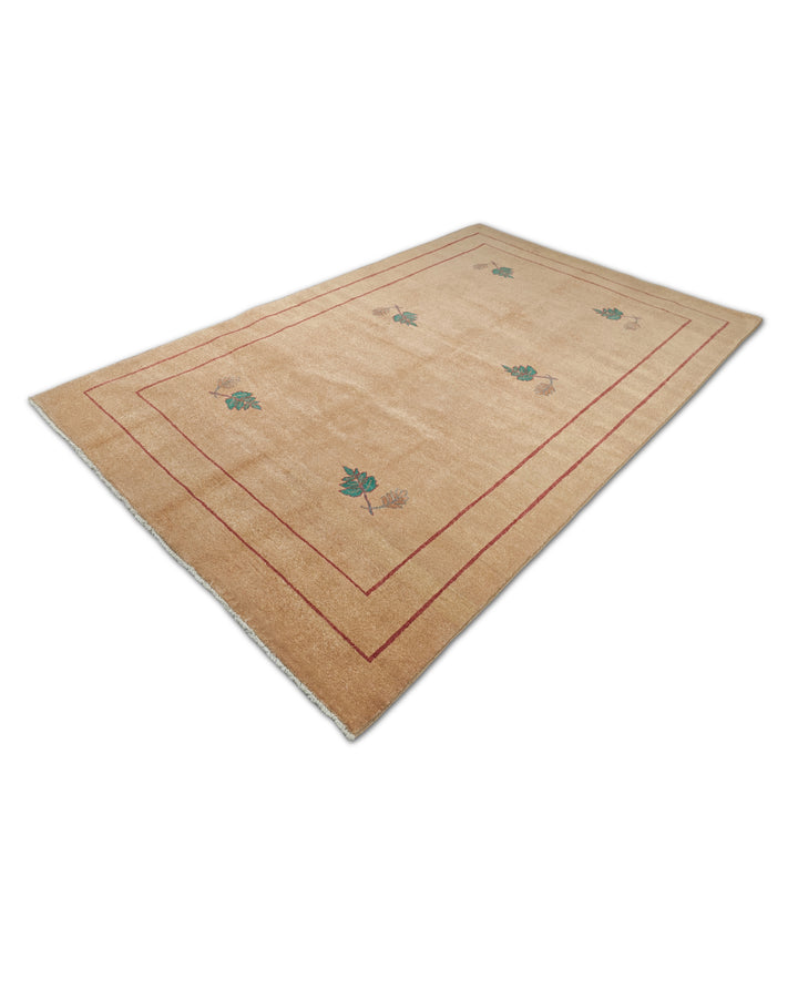 Camel and Green Floral Sprig, Hand-Knotted Wool Rug