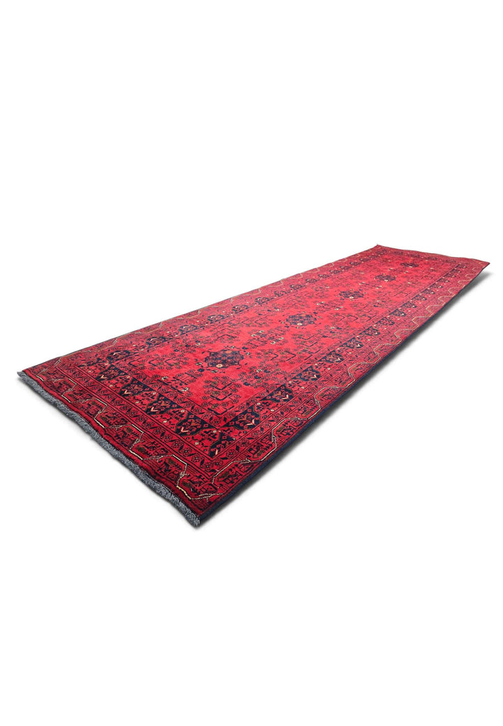Bright Red and Navy Khal Mohammadi Runner, Hand-Knotted Wool