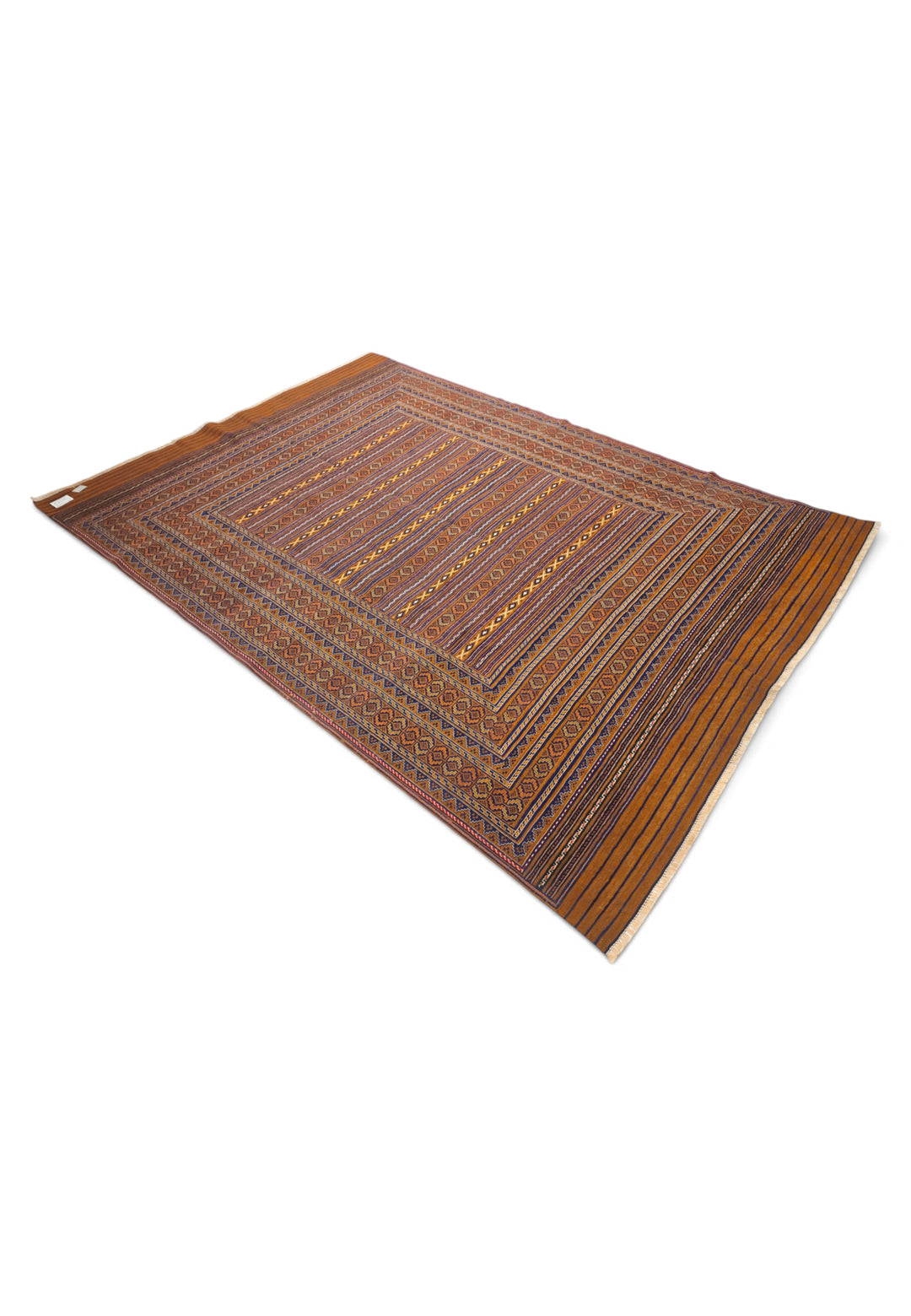 Caramel and Gold Banded Kilim, Hand-Woven Wool