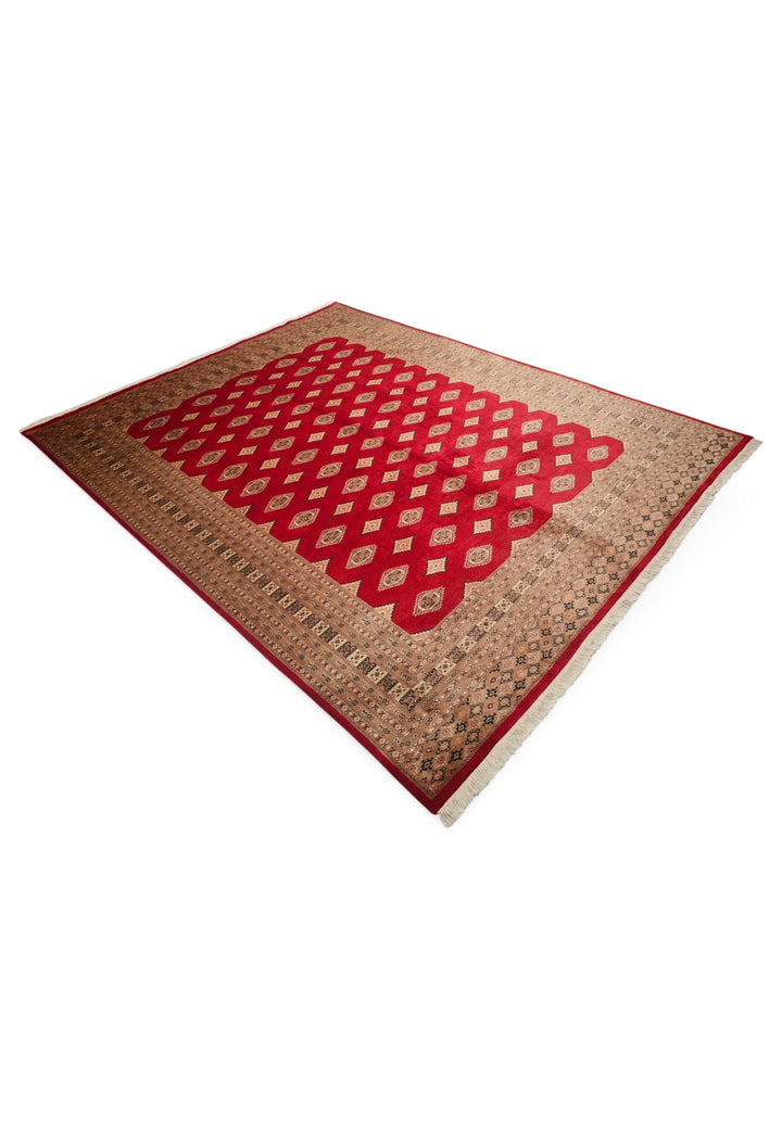 Madder Red and Camel Jaldar Rug, Hand-Knotted Wool and Silk