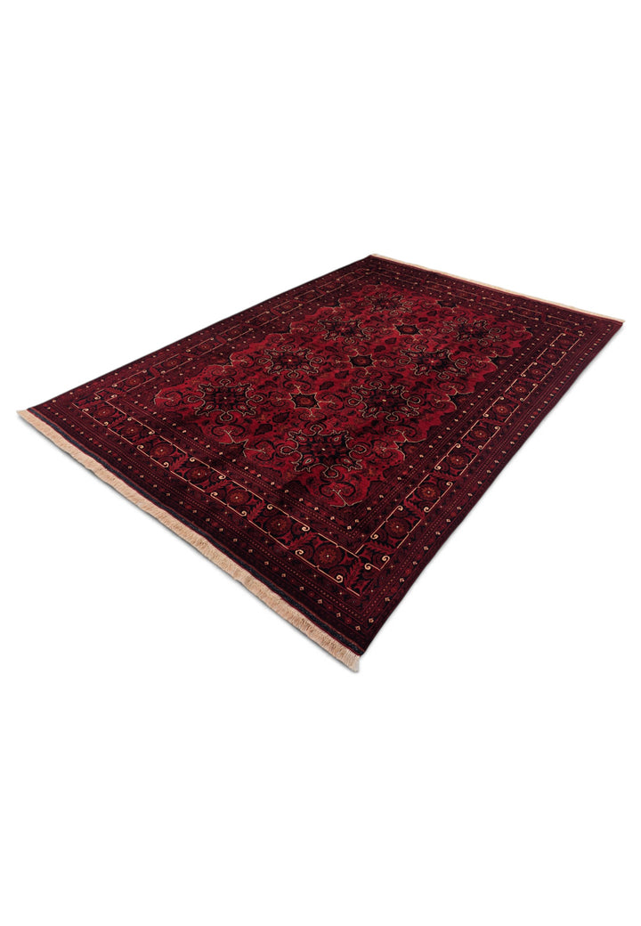 Deep Red Cartouche Khal Mohammadi Rug, Hand-Knotted Wool
