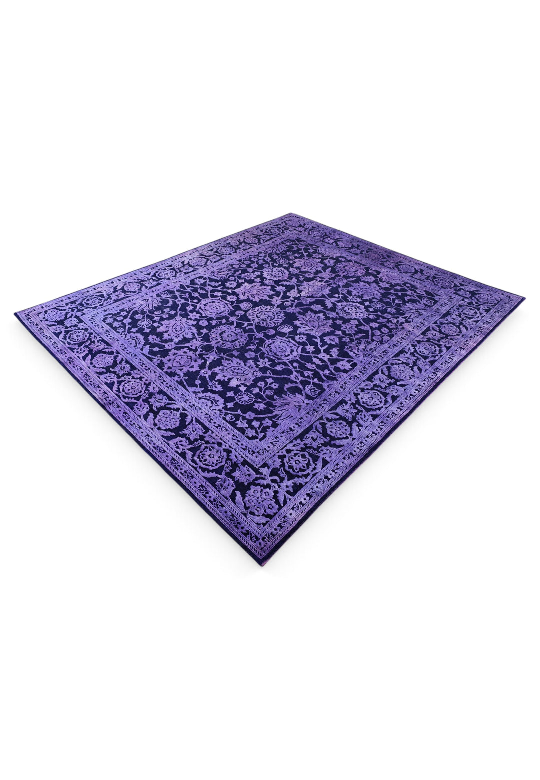 Violet Overdyed Floral Ghazni, Hand-Knotted Wool Rug