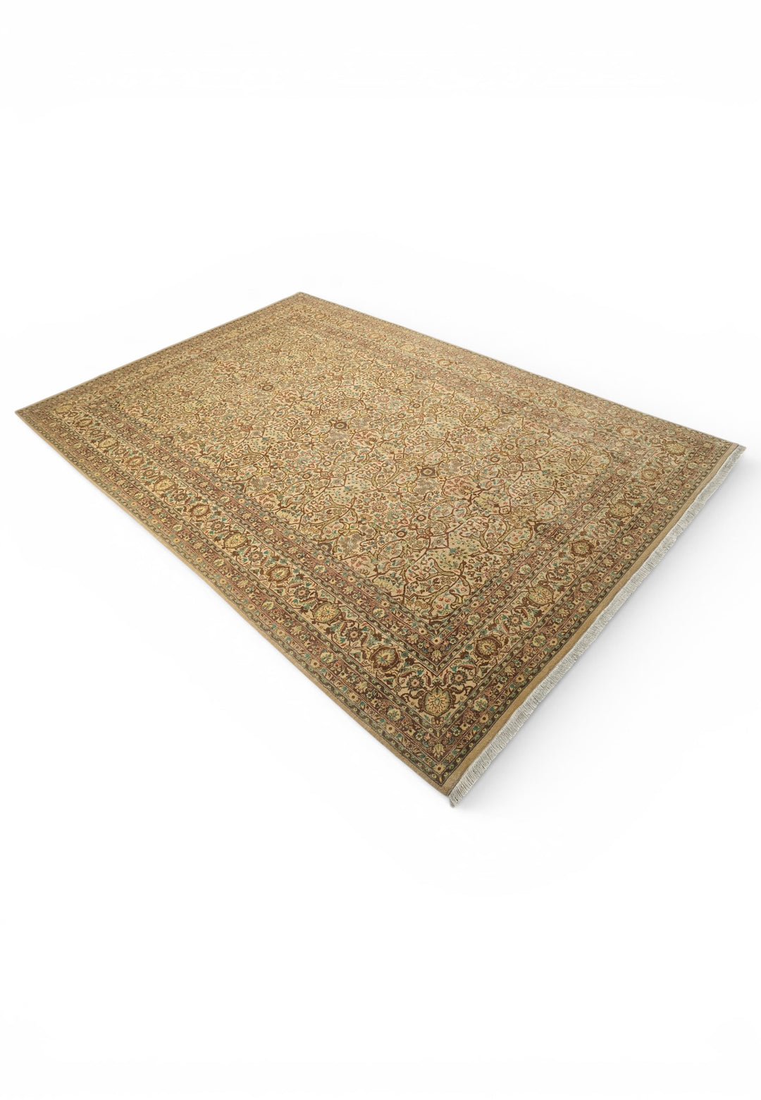 Cream and Brown Afshan Shah Abbasi, Hand-Knotted Pakistani Wool Rug