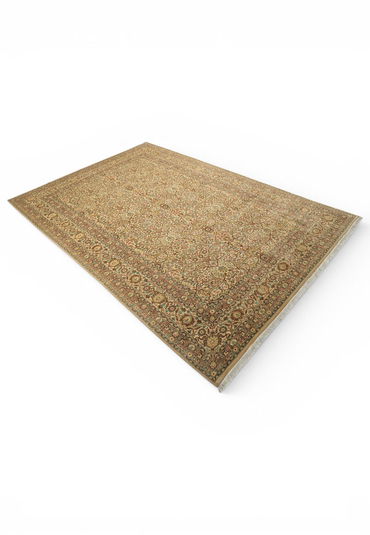 Cream and Brown Afshan Shah Abbasi, Hand-Knotted Pakistani Wool Rug