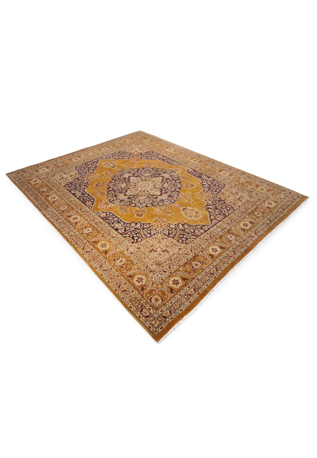 Amber and Mahogany Medallion Chobi, Hand-Knotted Wool Rug