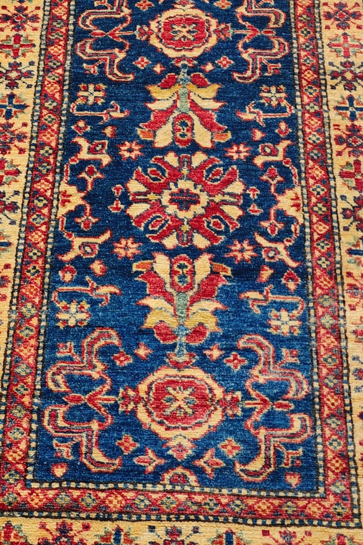 Navy and Gold All-Over Floral Rug, Hand-Knotted Sherwan
