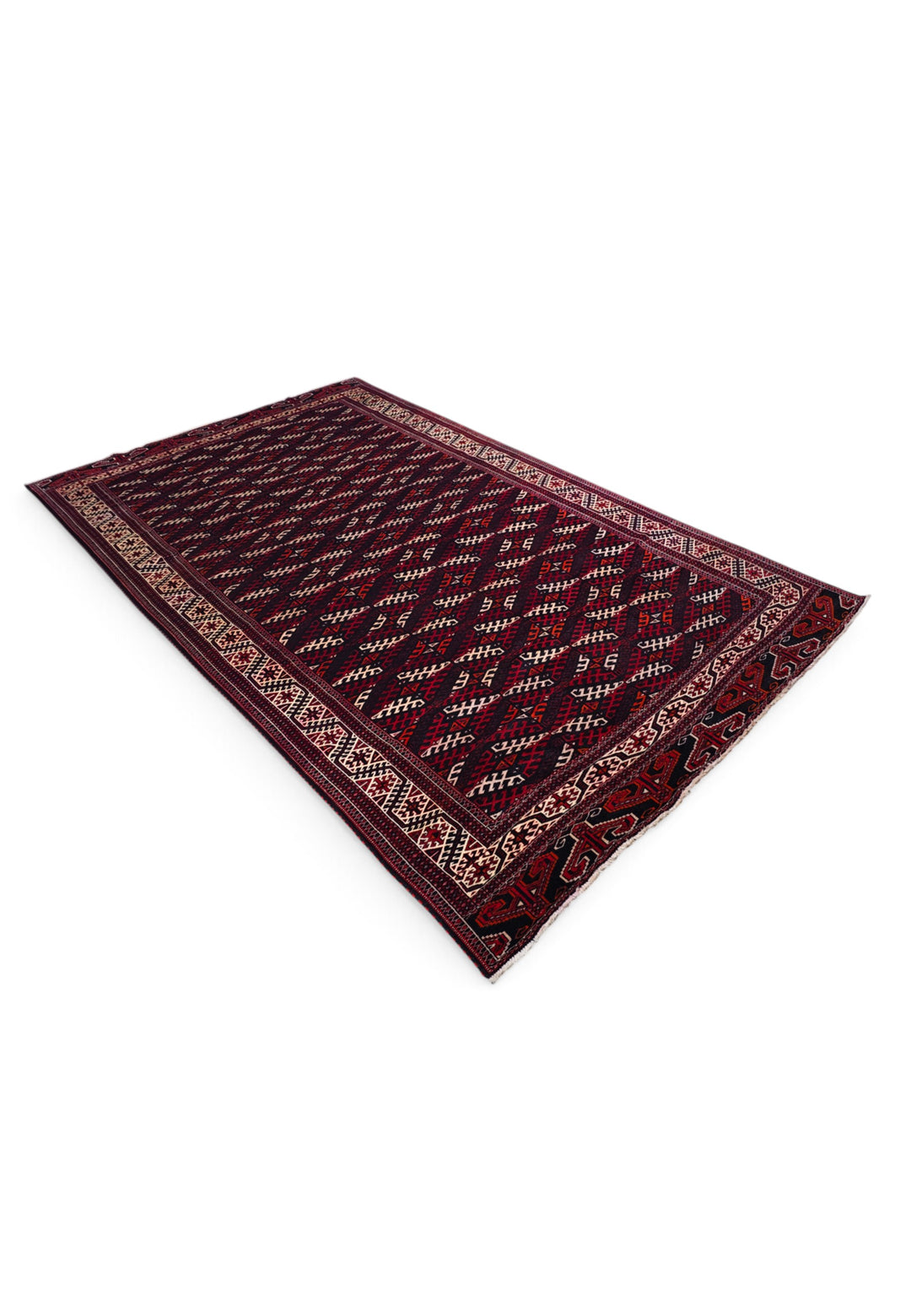 Aubergine and Ivory Turkmen Panel, Hand-Knotted Wool Rug